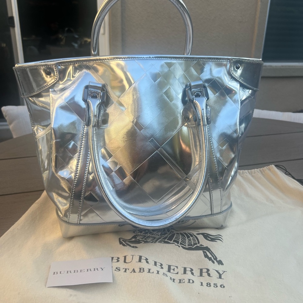 Burberry Metallic Silver Tote Bag